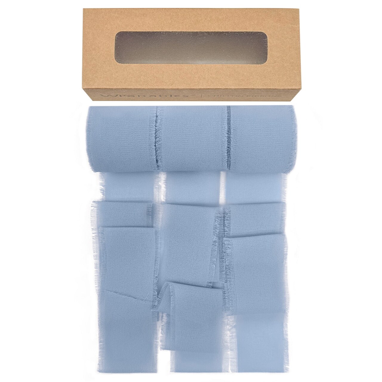 Wrapables Fringe Chiffon Ribbons, 1.5 Inch x 7 Yd Frayed Edges Chiffon Ribbons for Wedding Invitations, Bridal Bouquet, Gift Wrapping, DIY Arts & Crafts (Set of 3), Dusty Blue